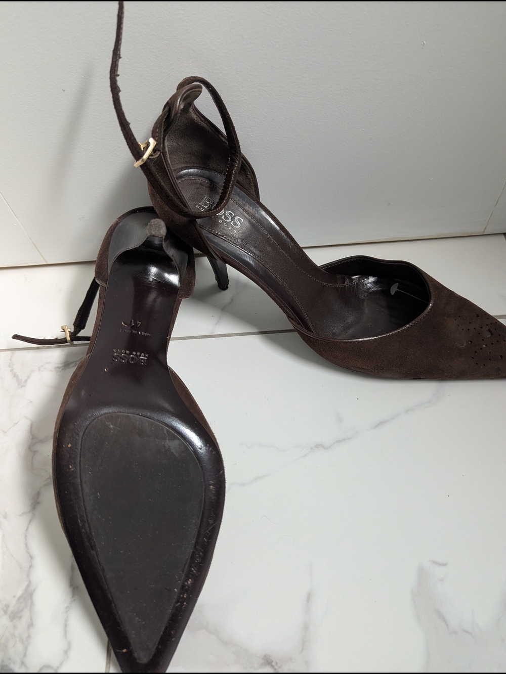 Hugo Boss | Brown Suede Ankle Strap Heels